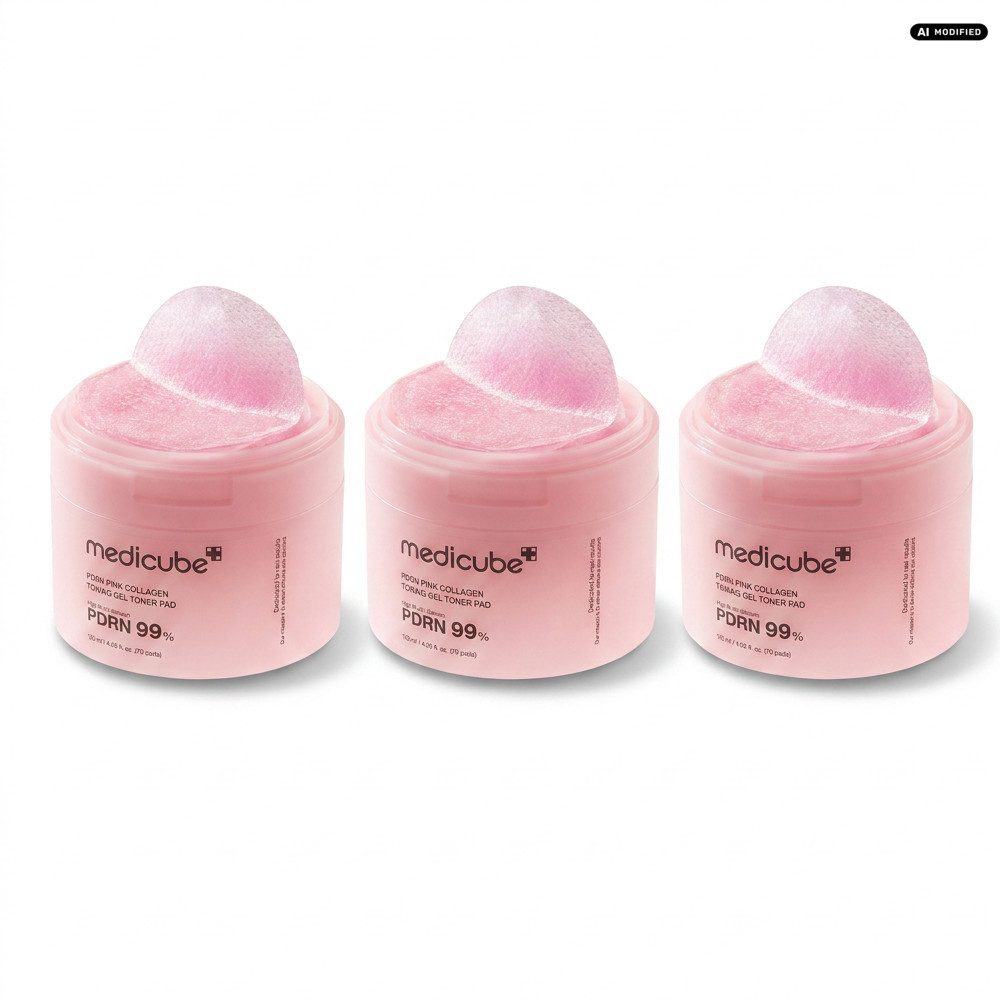 Medicube Toner Medicube PDRN Pink Collagen Toning Gel Toner Pad 3er Set, 70-tlg., Vorteilspack mit 3 Dosen à 70 Toner-Pads für die Gesichtspflege