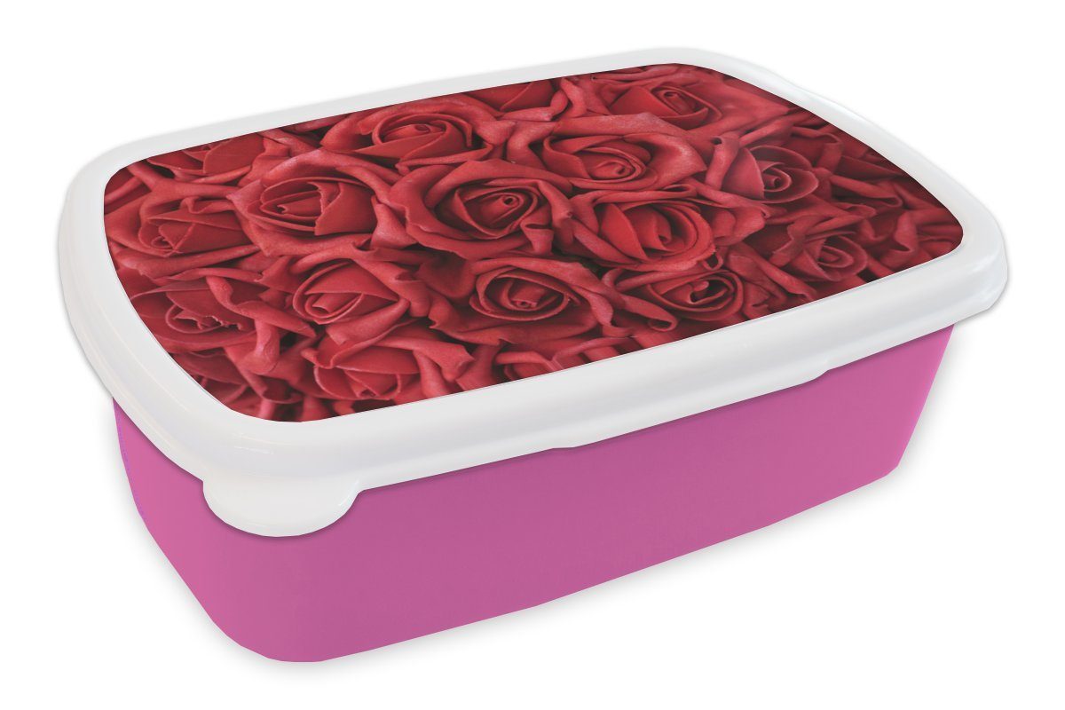 MuchoWow Lunchbox Rosen - Rosenblütenblätter - Rot, Kunststoff, (2-tlg), Brotbox für Erwachsene, Brotdose Kinder, Snackbox, Mädchen, Kunststoff rosa