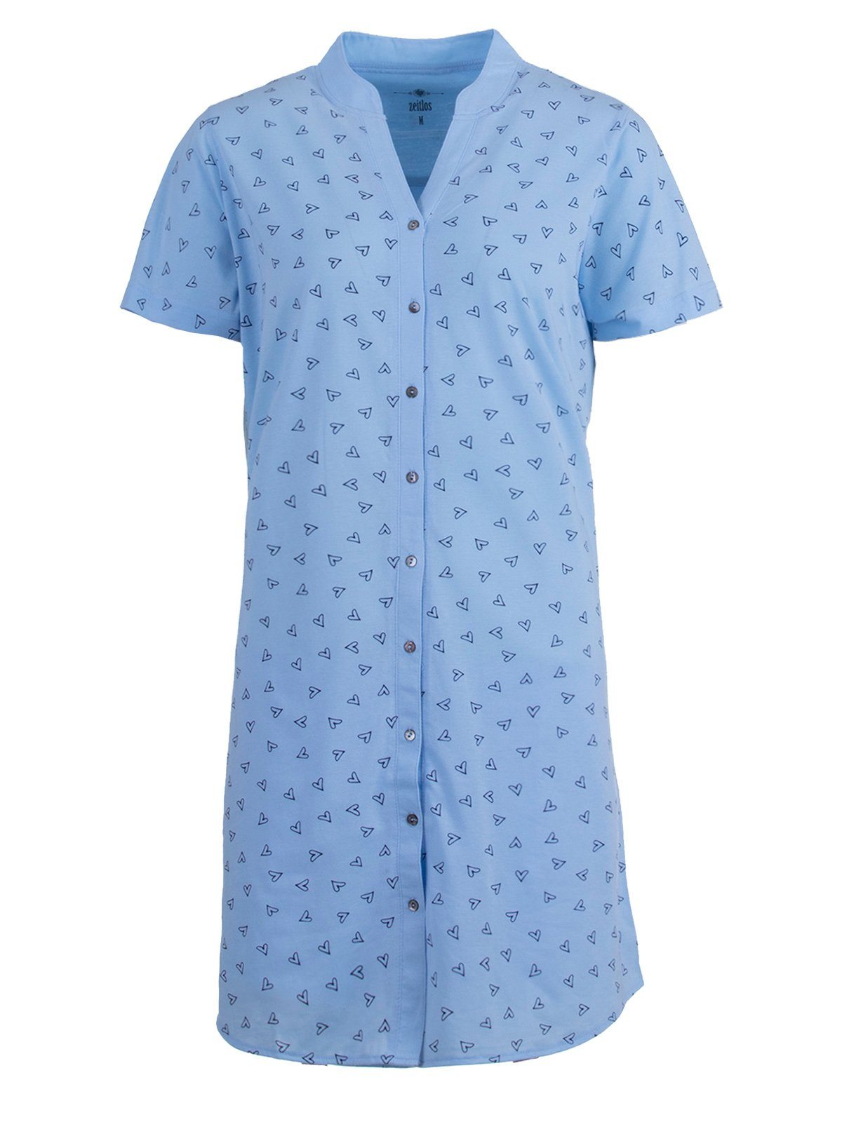 zeitlos Nachthemd Nachthemd Kurzarm Herz Knopfleiste durchgehend blau