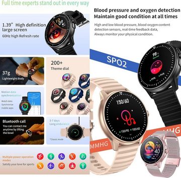 MYSHUN Smartwatch (1,39 Zoll, Android, iOS), mit Telefonfunktion,IP68 Wasserdicht Sportuhr Aktivitätstracker SpO2