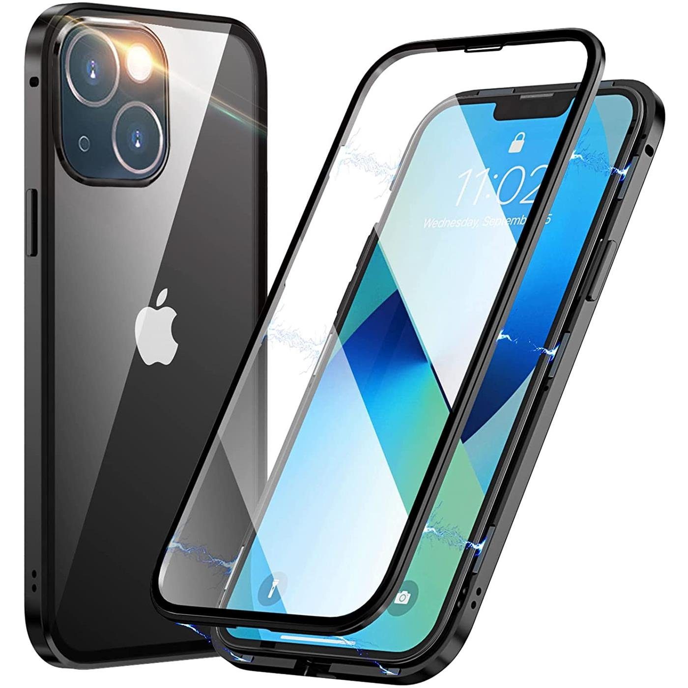 CoolGadget Handyhülle Metall Magnet Handy Case für Apple iPhone 13 Mini 5,4  Zoll, Hülle 360 Grad Schutz Cover Gehärtetes Glas für iPhone 13 Mini