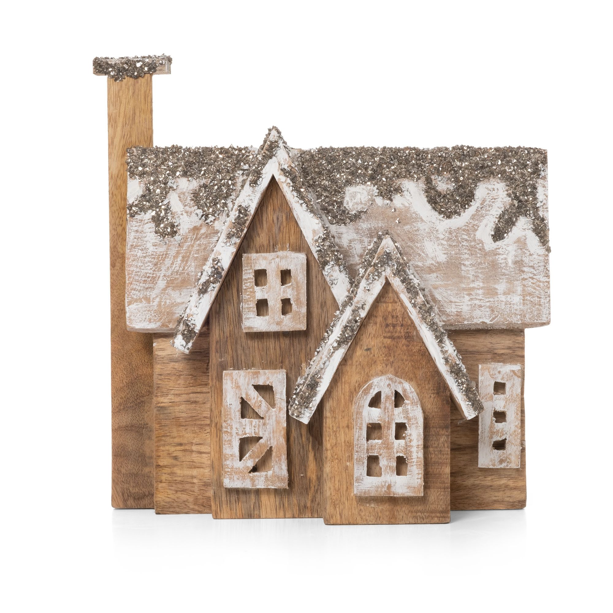 Moritz Skulptur Weihnachtsdeko Holzhaus mit Glitzerdach aus Holz 28 x 29 cm, Holz, Tischdeko, Fensterdeko, Wanddeko, Holzdeko, Weihnachtsdeko