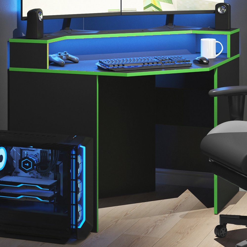 Vicco Gamingtisch grün schwarz KRON schwarz Ecke Arbeitstisch Grün Computertisch | Schwarz grün