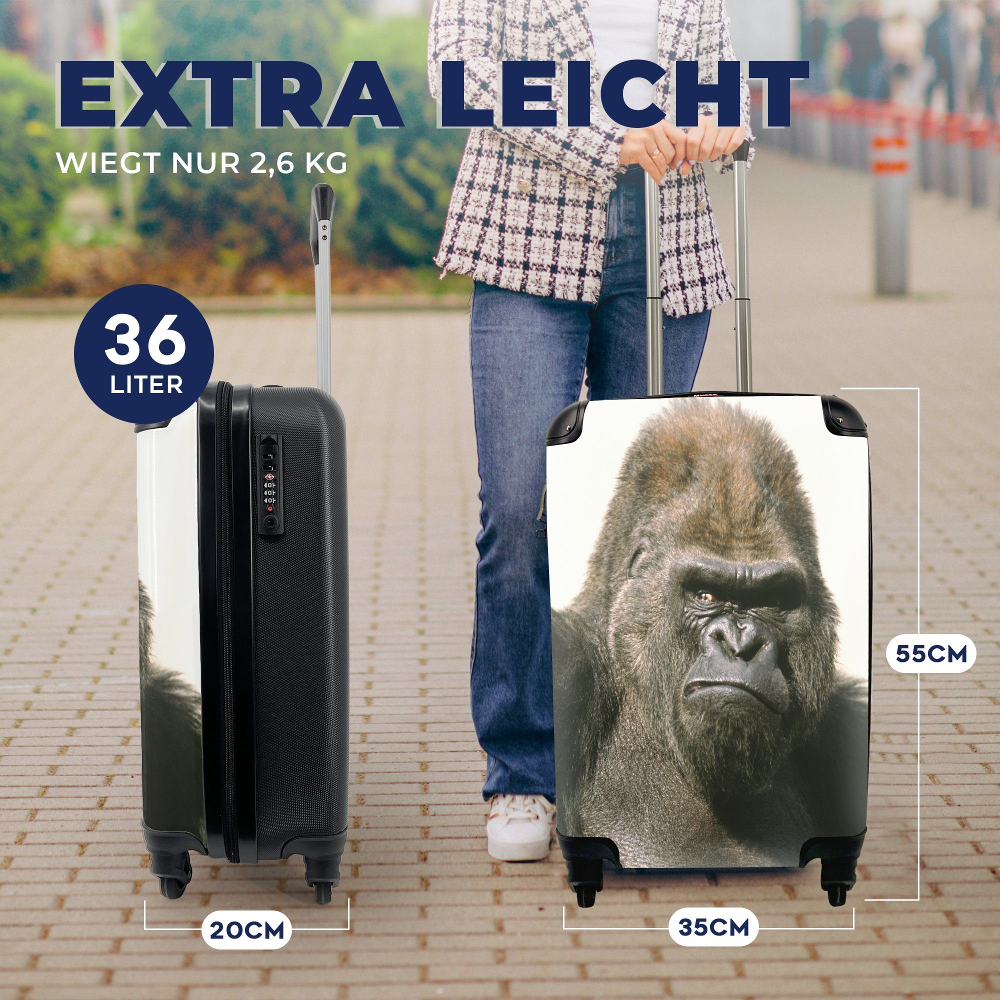 Reisetasche Sonnenstrahlen Ferien, Handgepäckkoffer den leuchten Rollen, in Augen Reisekoffer mit Gorillas, 4 MuchoWow für rollen, des Trolley, Handgepäck