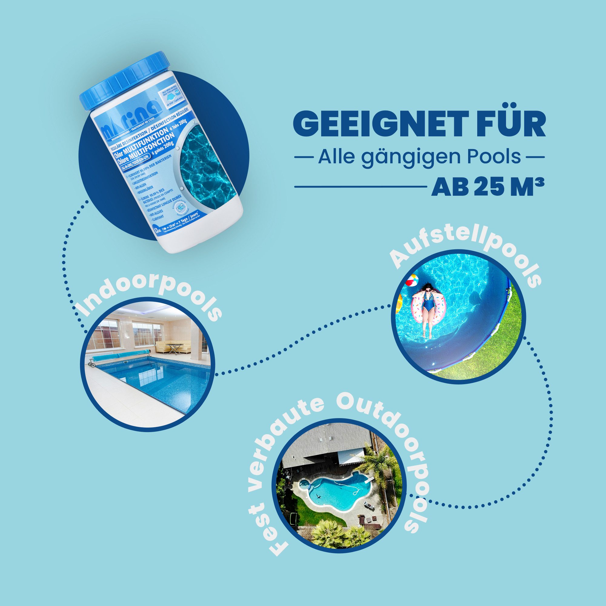 Bestlivings Chlortabletten Marina Multitabs 200g - Multifunktion 5 in 1, (6 x 200g Tabs), Chlor Tab für Pools, Multitabs (1x 1,2kg) Langzeit-Desinfektion