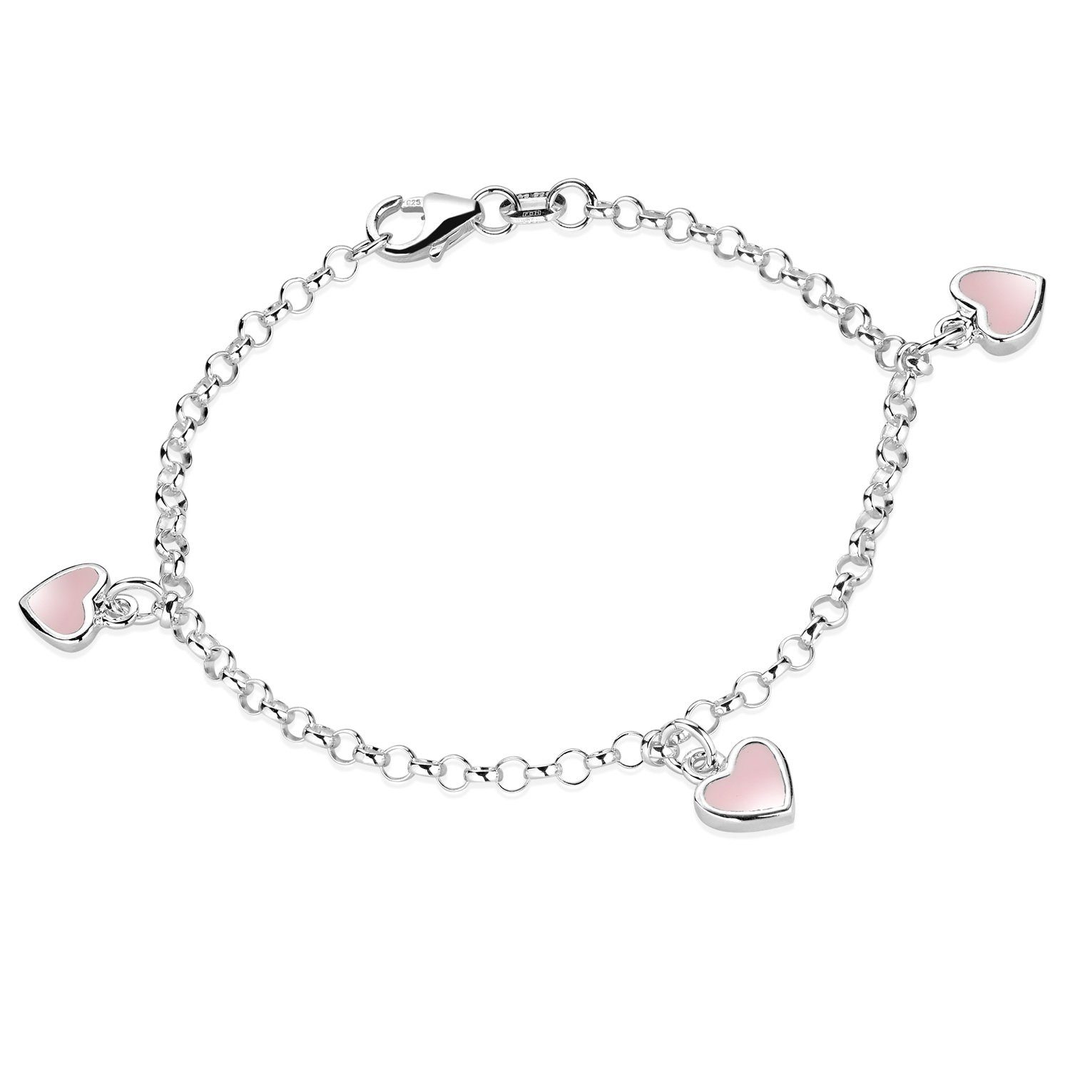 Materia Armkette Kinderarmband Herzen Rosa Emaille SA-100, 925 Sterling Silber