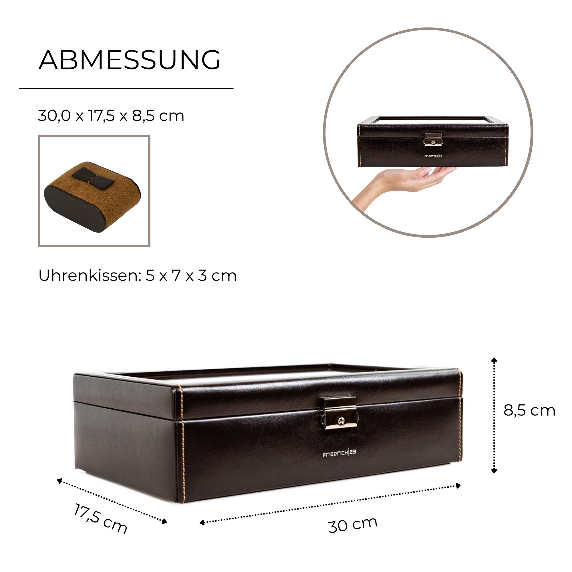 Friedrich23 Uhrenbox Bond mit Glasdeckel für 10 Uhren