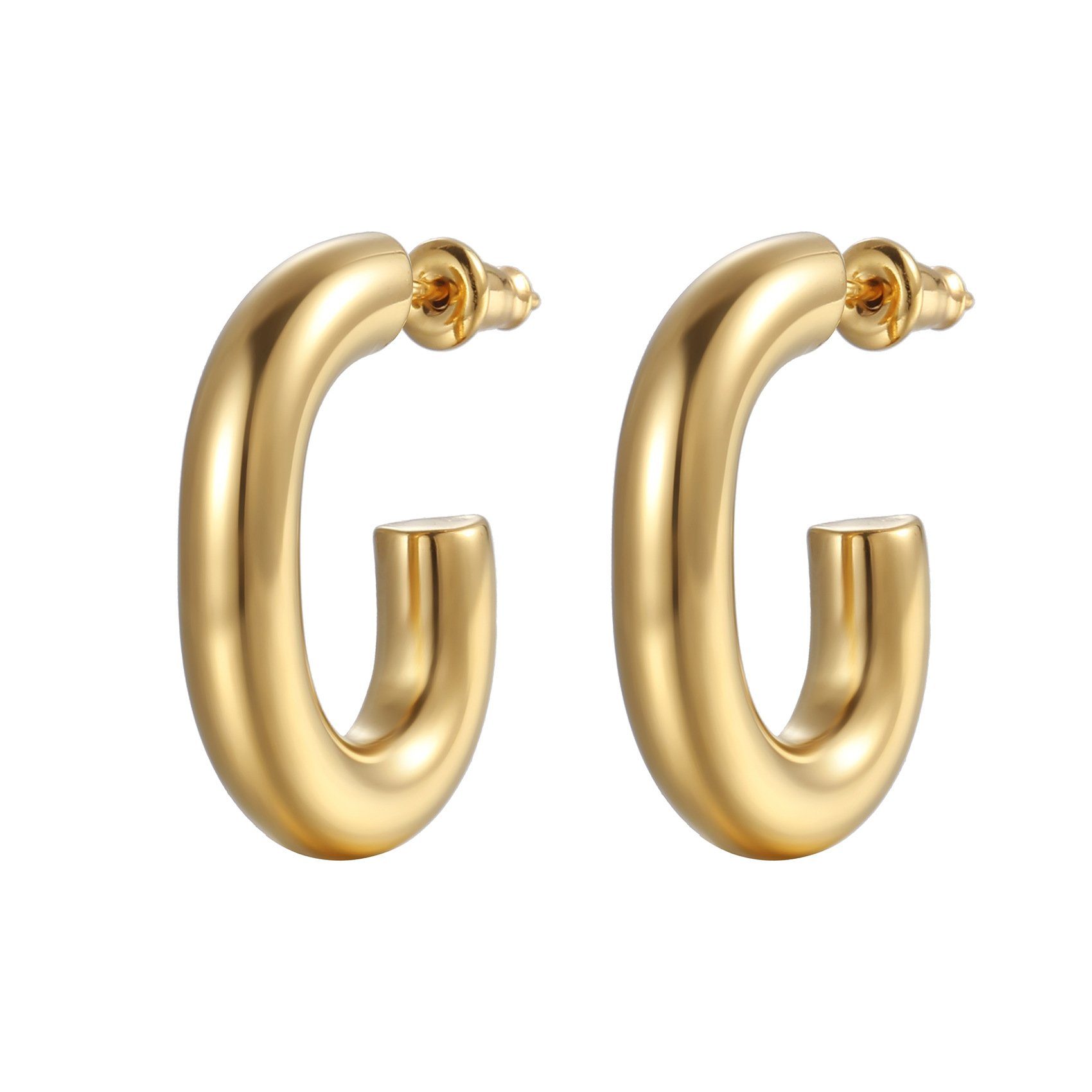GLAMO Paar Ohrhänger Gold Hoop Earrings für Frauen, leichte Edelstahl 18K Echtvergoldung