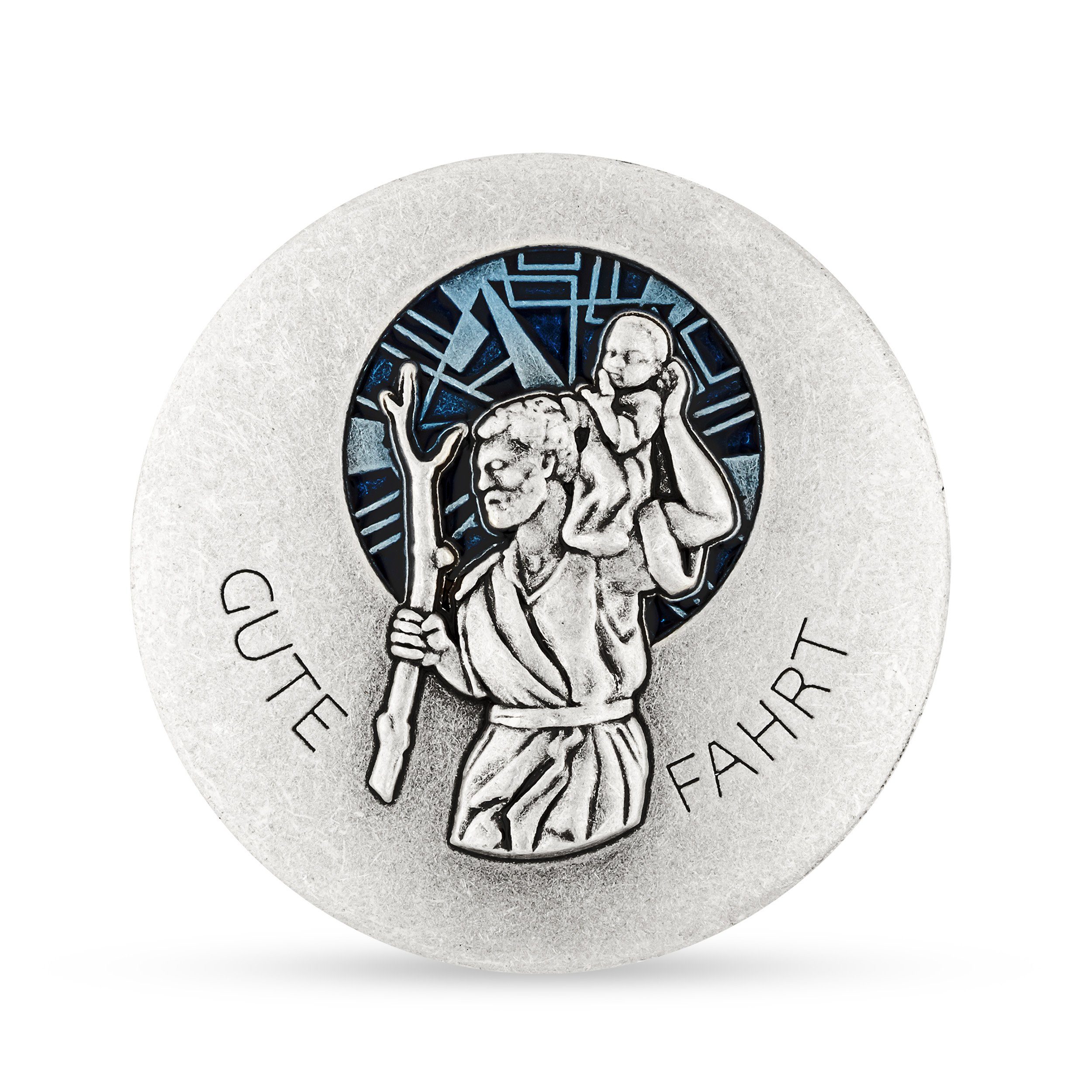 Aufkleber 4cm Autoplaketten Christophorus 3D Schutzpatron blau Gute Fahrt magnet