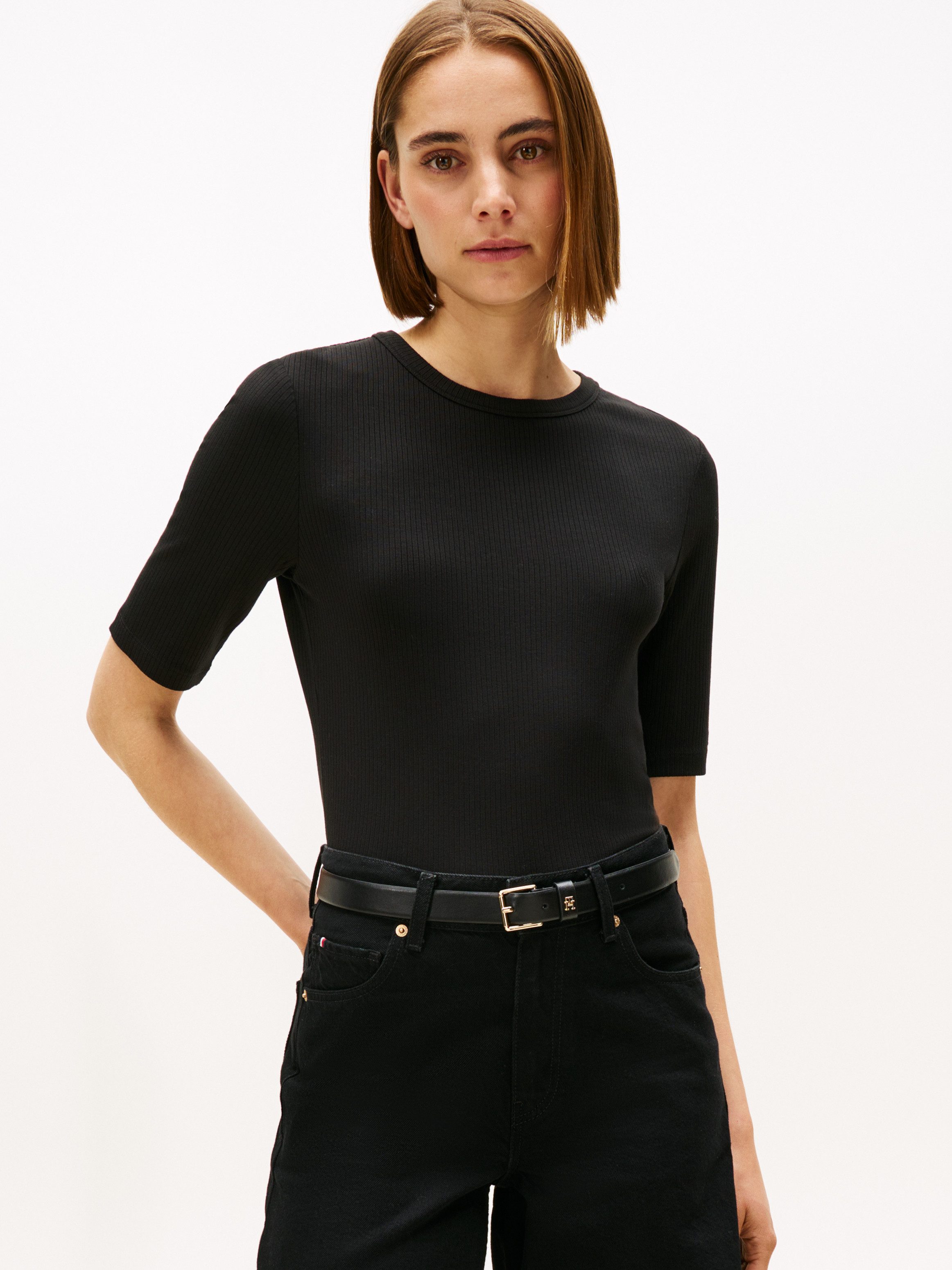 Tommy Hilfiger Kurzarmshirt SLIM 5X2 RIB C-NK 1/2 SLV mit Rundhals und Ripp günstig online kaufen