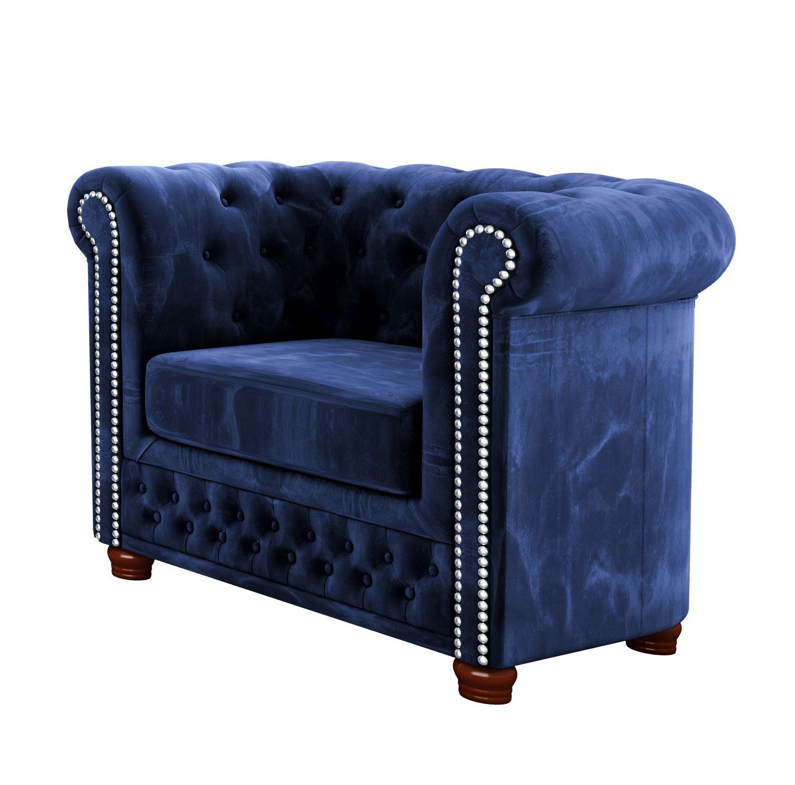 3-Sitzer-Sofa, Möbel 3+2+1, 1x mit S-Style Marineblau Wellenfederung Chesterfield Leeds 1x (1x 2-Sitzer-Sofa, Polstergarnitur Sessel),