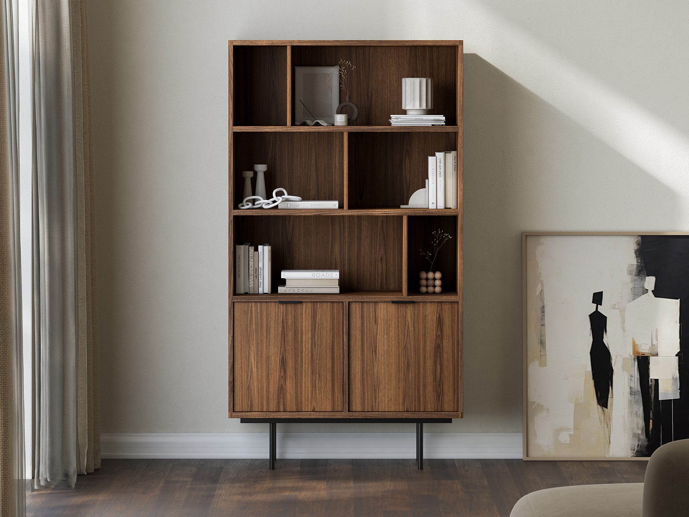 Beautysofa Bücherregal Evron mit 4 offene Regalböden und 2 Unterschränke, h günstig online kaufen