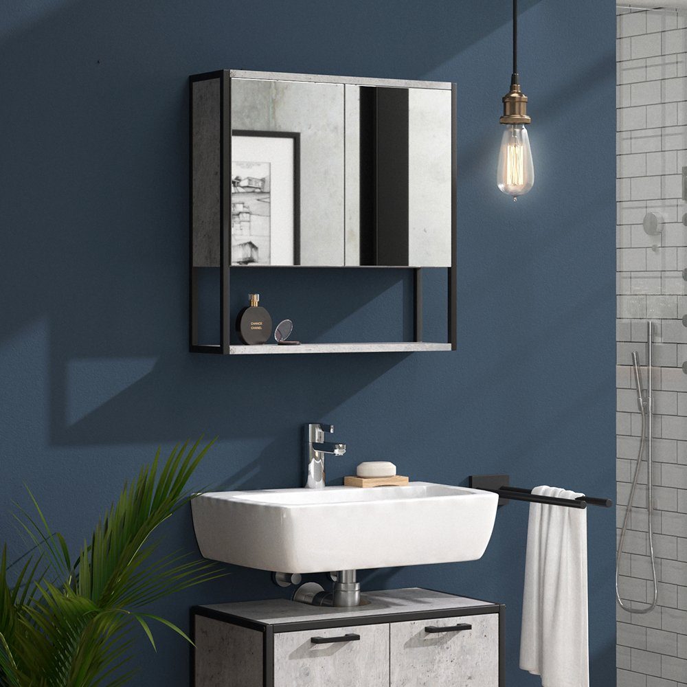 Vicco Badezimmerspiegelschrank FYRK mit Ablagen Beton Spiegelschrank Badspiegel