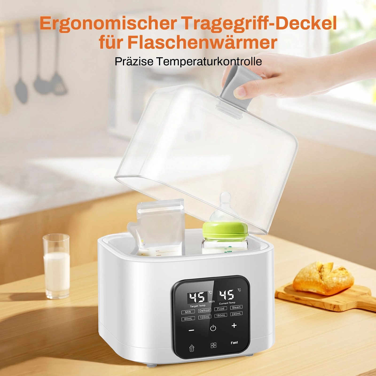 FOSMET Babyflaschenwärmer 2026 Modell 9-in-1 Babyflaschenwärmer Sterilisator 4 Flaschen BPA-frei, 60-240ml Flaschen, 100 °C Dampfst­erilisation, Fernbedienung