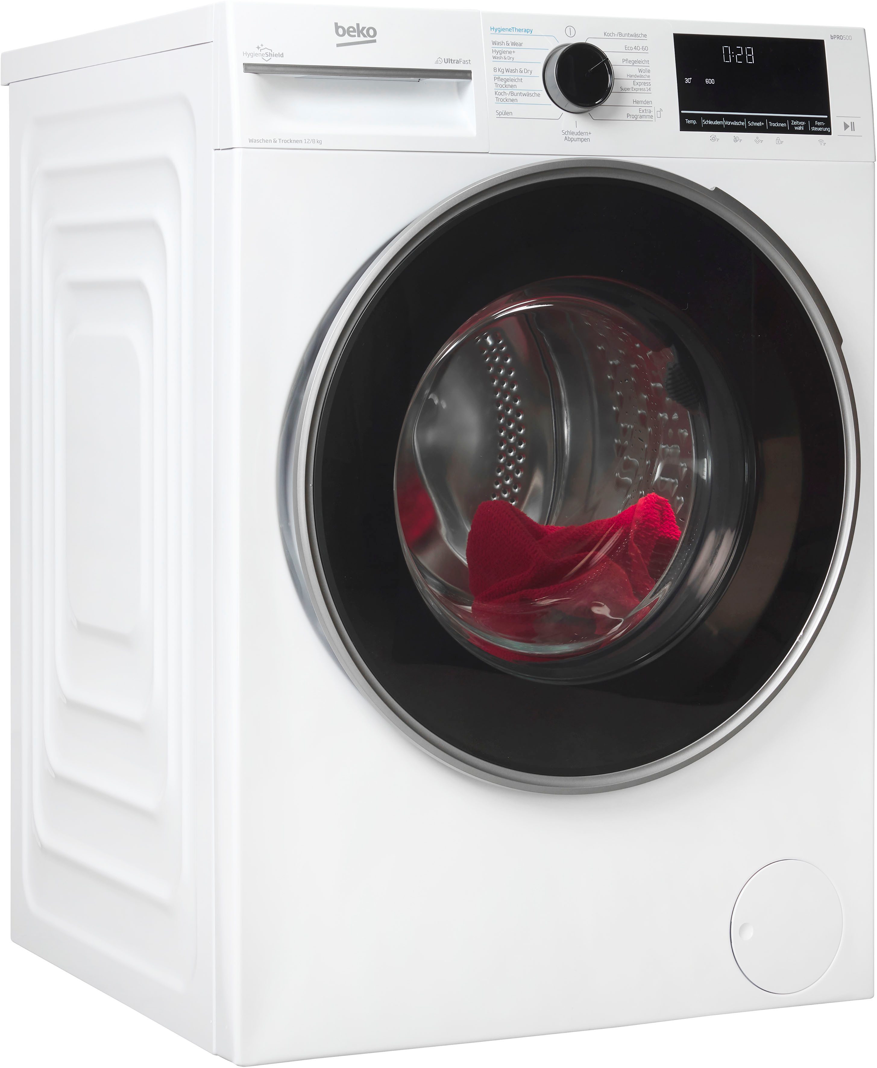 BEKO Waschtrockner B3DFT512447W 7178559800, 12 kg, 8 kg, 1400 U/min, Vollelektronik, SteamCure-Damp, Wash & Wear