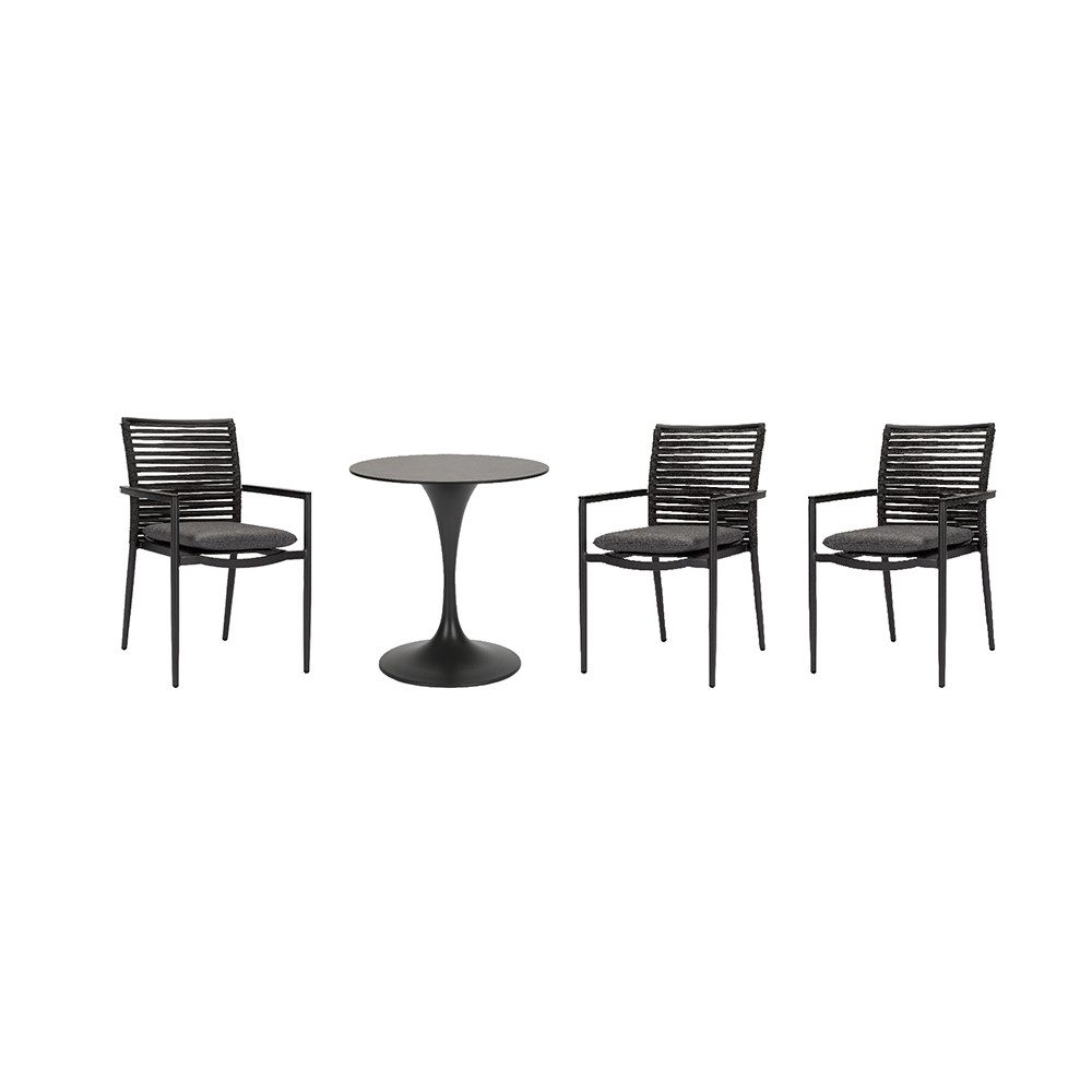 acamp Gartenlounge-Set Gartenset Aluminium 4tlg mit 3 Sesseln und rundem Tisch, (Stapelbare Sessel mit Sitzkissen atmungsaktiv und wetterfest), Sessel pulverbeschichtet mit HPL Tischplatte Ø70 cm