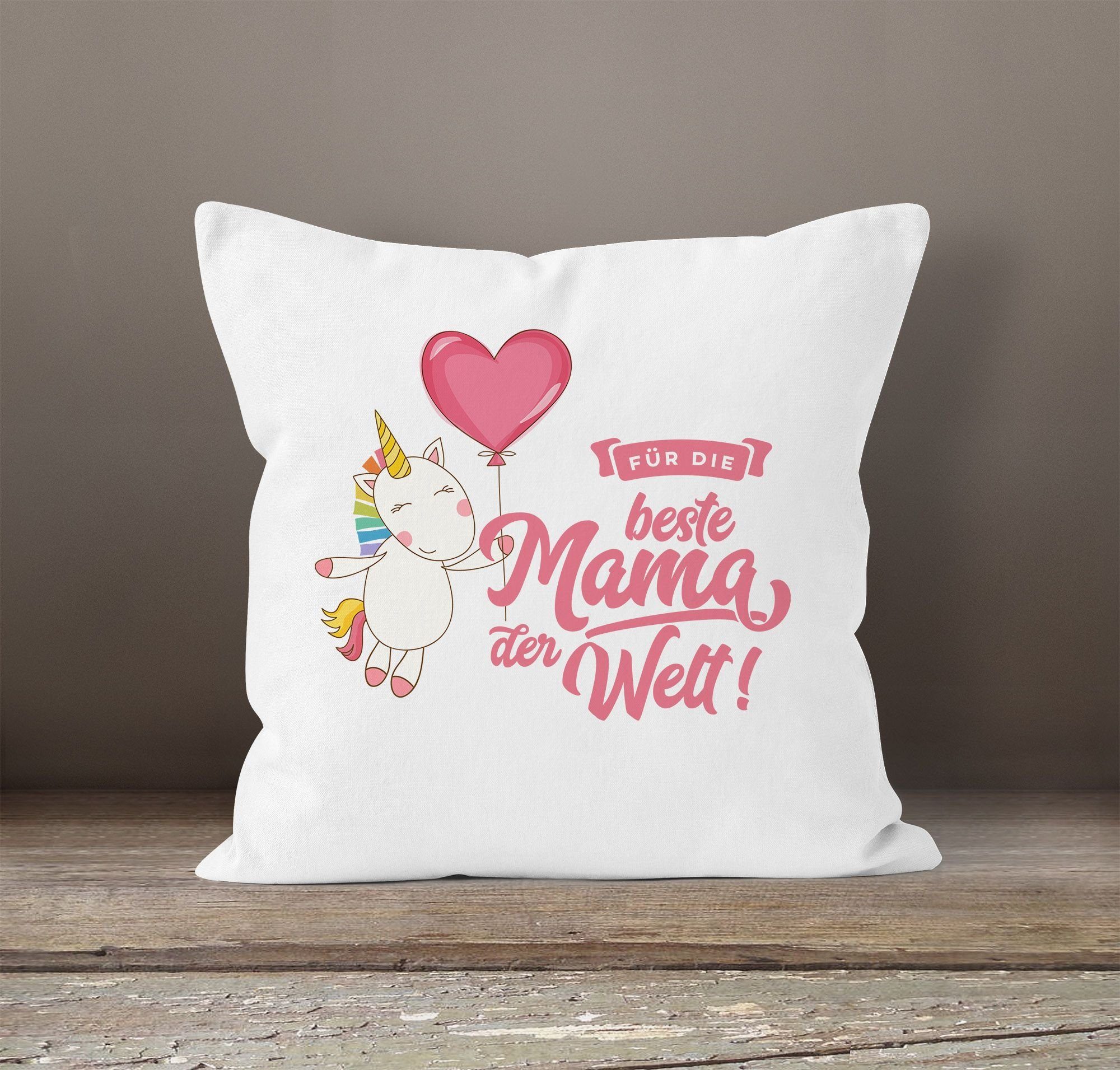 MoonWorks® MoonWorks Baumwolle Kissenbezug Mother`s weiß der Einhorn Beste Mama Muttertag 40x40 Welt Dekokissen Unicorn Day