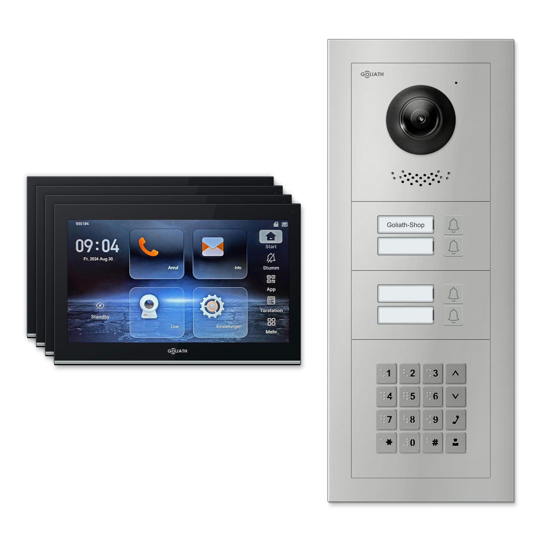 Goliath Intercom Video-Türsprechanlage Goliath IP Video Türsprechanlage: 10-Zoll 4 Familienhaus, Zahlencode, (Privat oder Gewerblich)