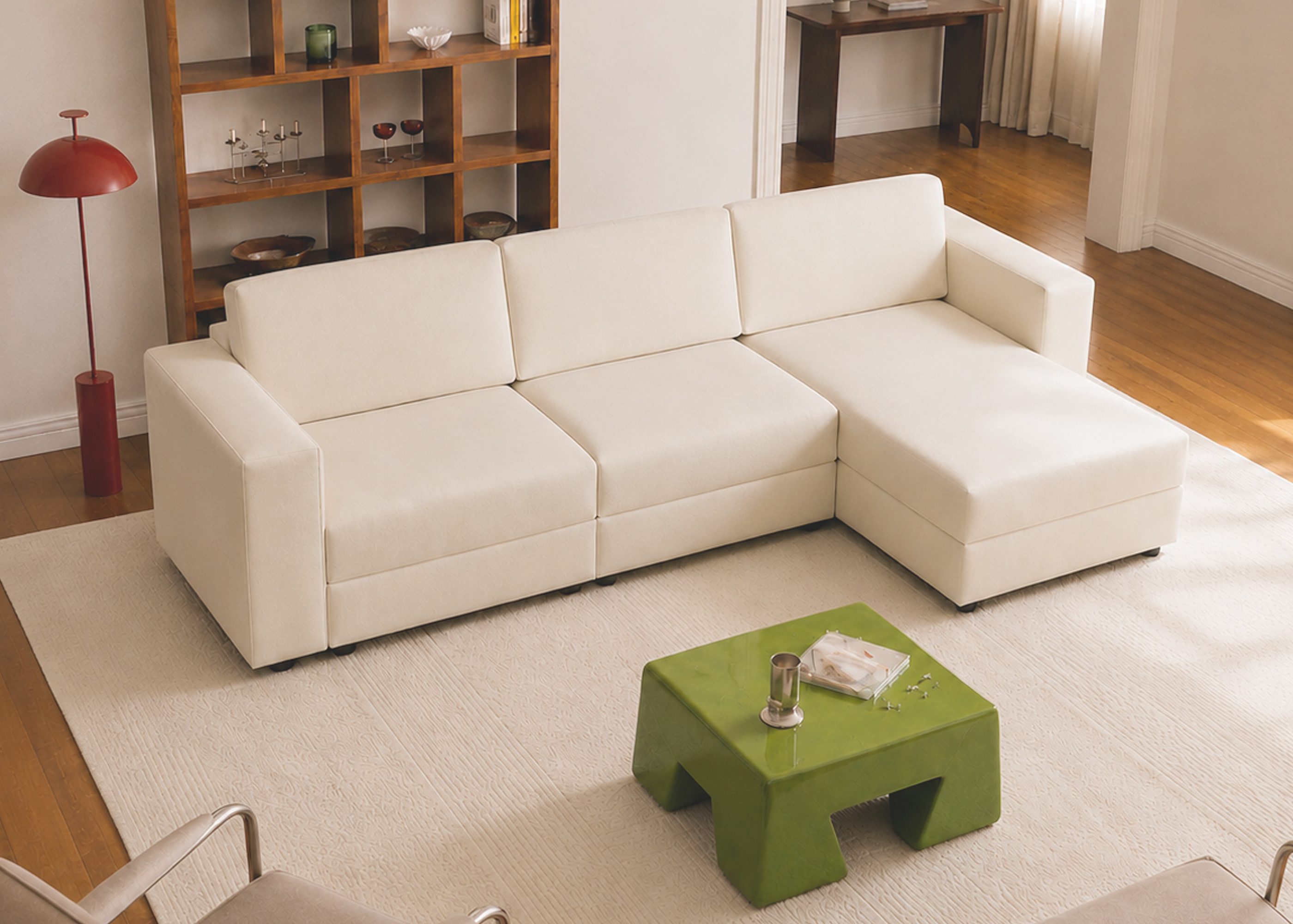 oleyluckidea Big-Sofa Ecksofa L form couch mit bodensofa Recamiere Braun Stoff sofa 305cm