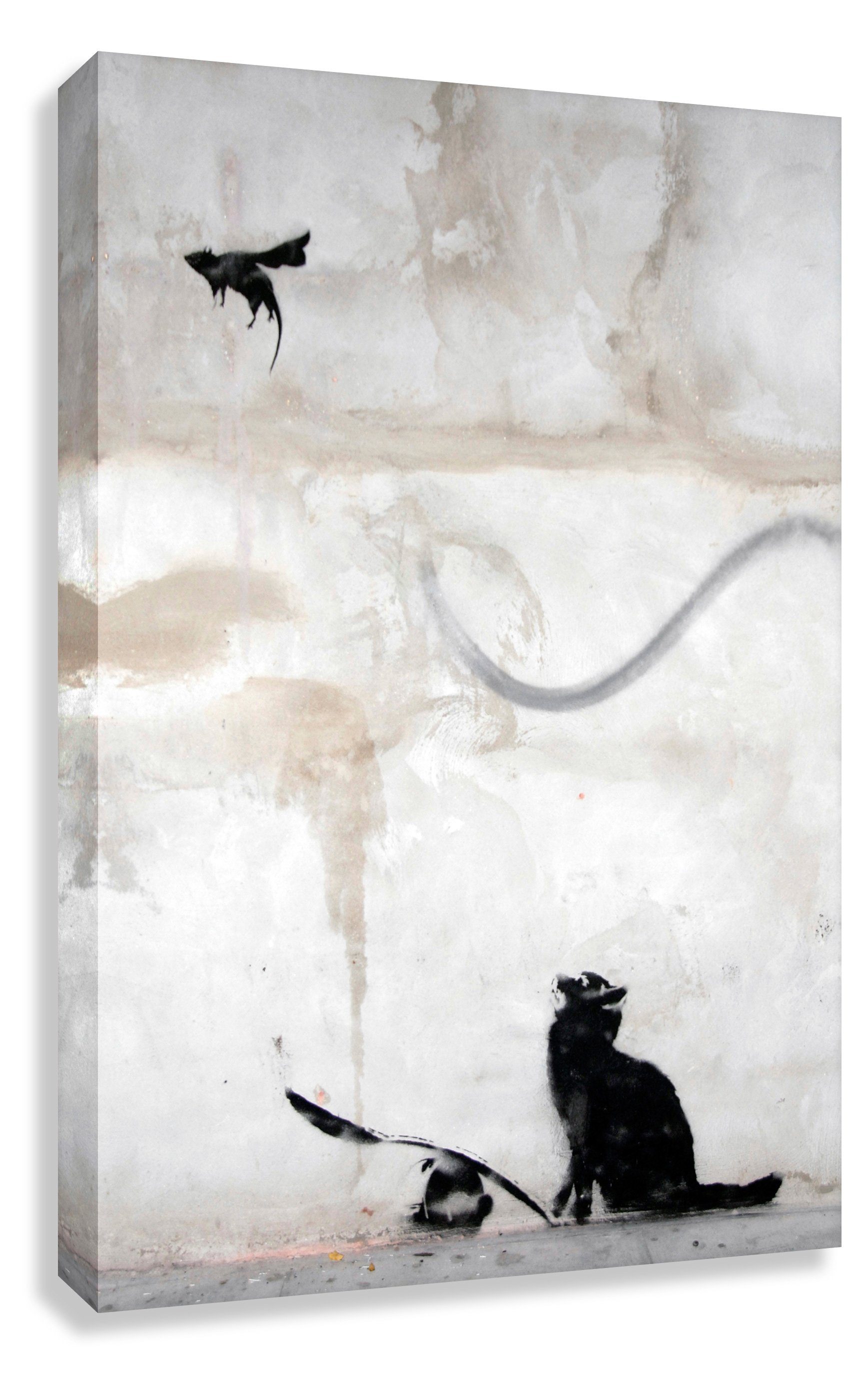 Leinwando Gemälde Banksy Katze und die Fledermaus Streetart Leinwandbild kunstdruck