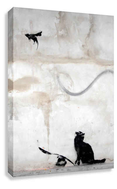 Leinwando Gemälde banksy bilder Katze und die Fledermaus / Streetart Leinwandbild - kunstdruck