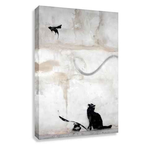 Leinwando Gemälde banksy bilder Katze und die Fledermaus / Streetart Leinwandbild - kunstdruck