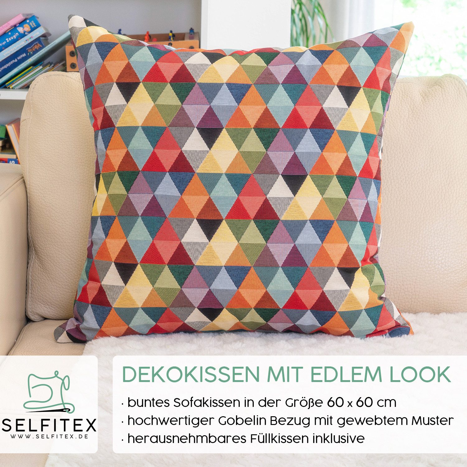 Selfitex Dekokissen Buntes Sofakissen 60x60 incl. Füllkissen, Luxus Sofakissen, für Sofa, Couch, Bett oder als Polster jeglicher Art