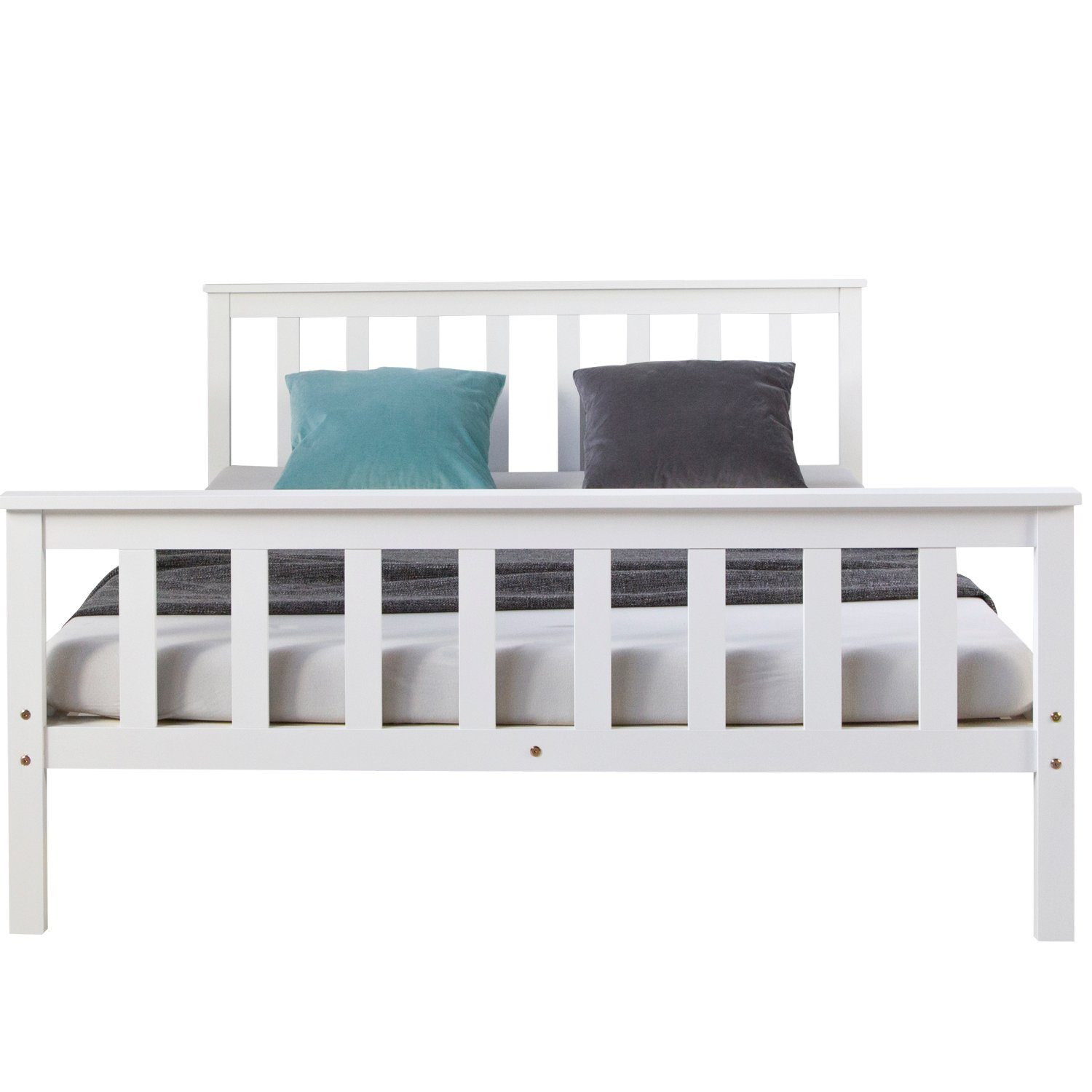 Homestyle4u Massivholzbett 90x200 140x200 70x140 Doppelbett Jugendbett Weiß/Natur Kiefer (Set, mit Lattenrost), mit Kopfteil