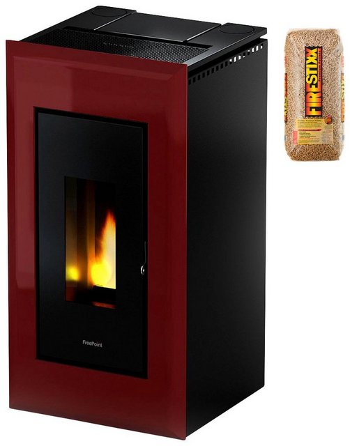 FreePoint Pelletofen VEGA Stahl, 10,5 kW, Raumheizvermögen: 252 m³, schwarz-rot
