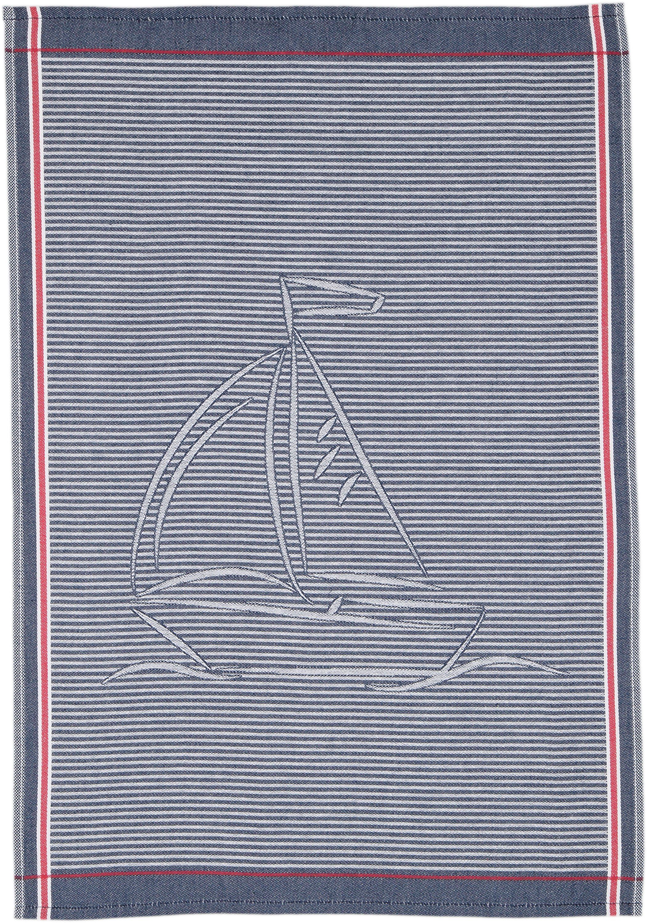 ROSS Geschirrtuch Maritim - Streifenfond Motivtuch, Baumwolle (Set, aus 3-tlg), Segelschiffen, mit 100