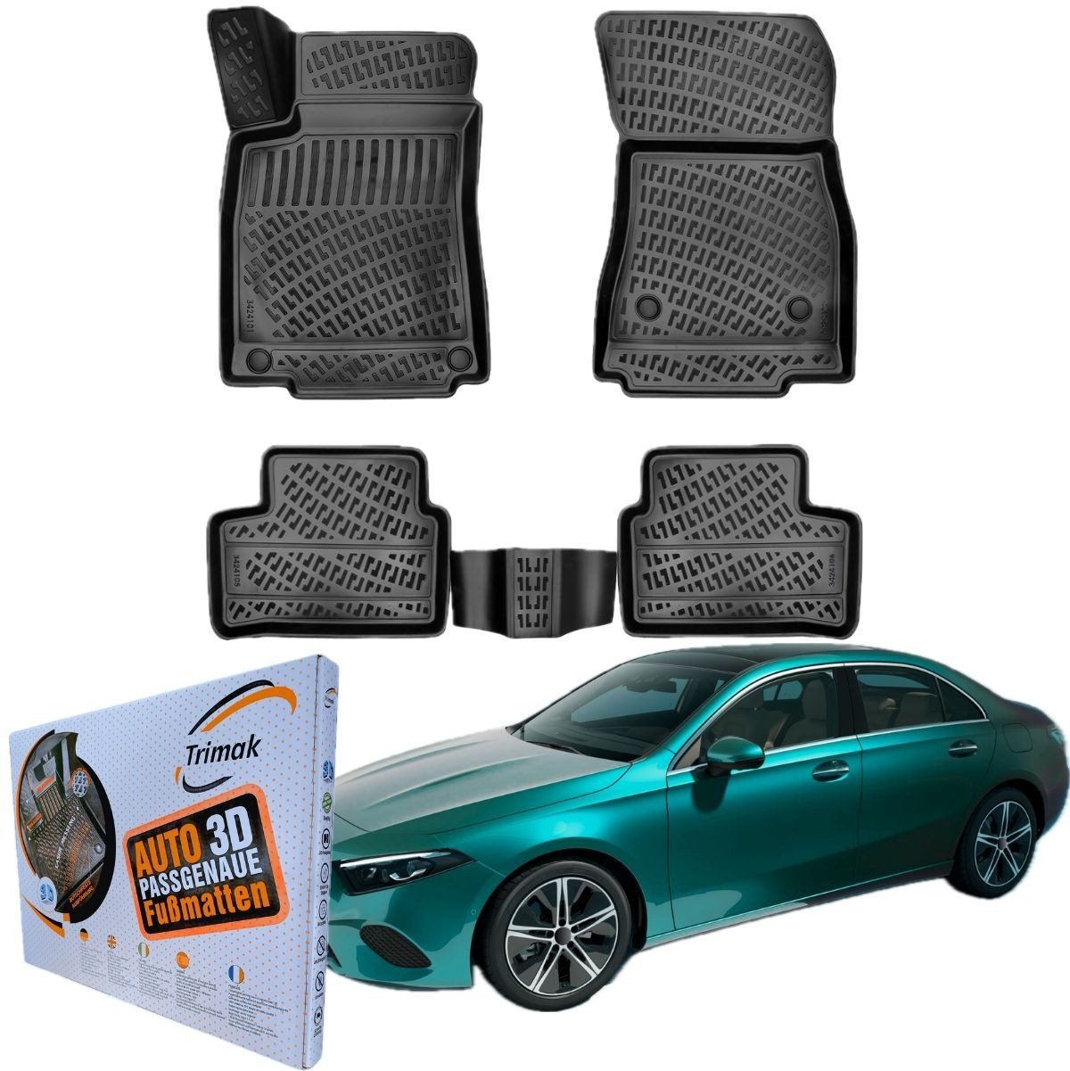 Trimak Passform-Fußmatten Oder Kofferraumwanne Oder Set Mercedes A Klasse, Mercedes A Klasse Limousine V177 ab 2018 Gummimatten Auto TPE