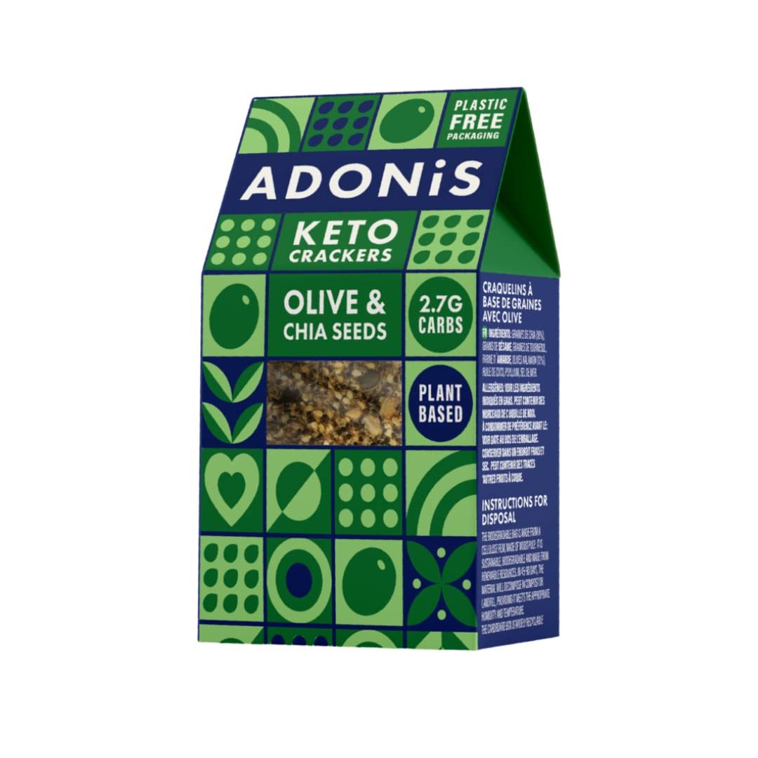 Adonis Keto Crackers (10 x 60 g Packung), Vegan & Keto-freundlich Kapseln, 100% natürlich, Glutenfrei, palmölfrei, laktosefrei, Gesunder Snack à