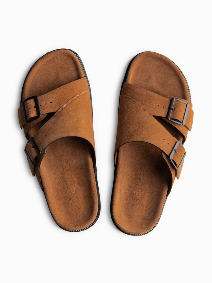 OMBRE Herren Pantolette mit verstellbaren Riemen Warm brown 44 Pantolette (kein Set, 1-tlg) verstellbarer Riemen, Schnalle