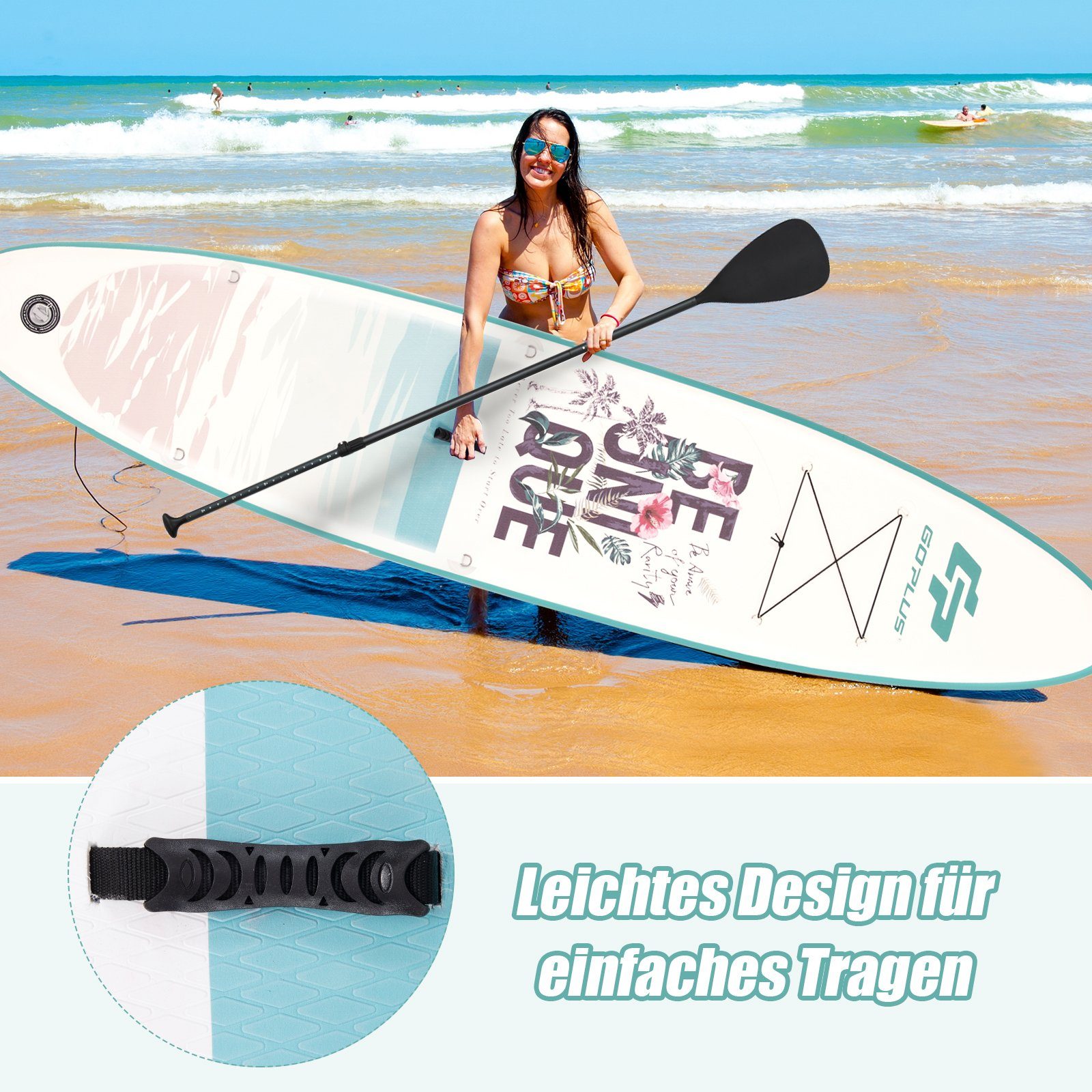 Board, Up SUP-Board 150kg und bis COSTWAY weiß Paddling grün Stand