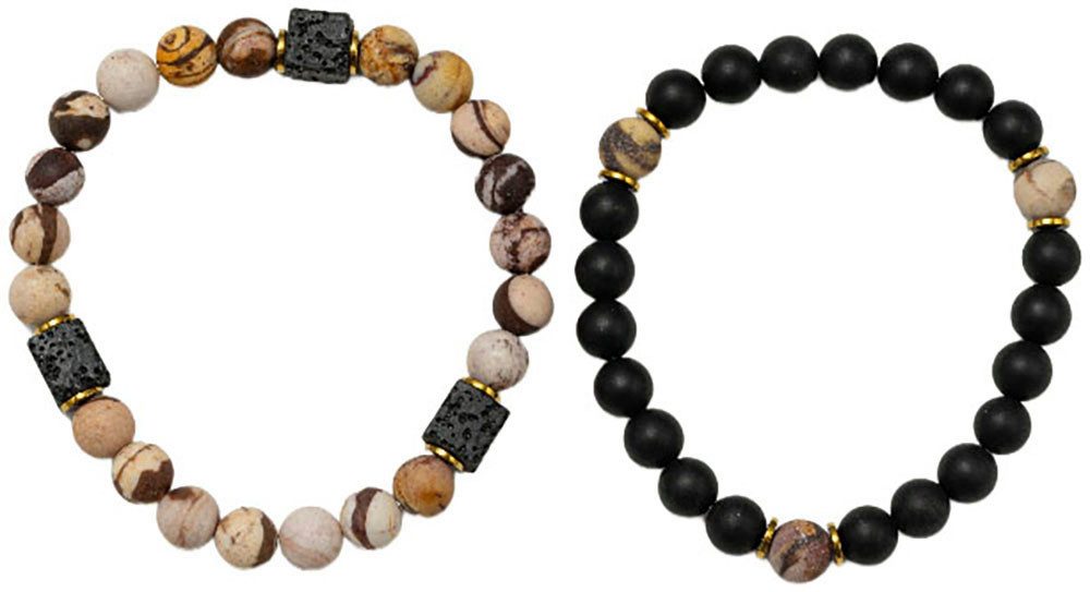 Firetti Armband Set Multipack Schmuck Geschenk Armschmuck Armketten Edelstein (Set, 2-tlg), Made in Germany - mit Jaspis, Lavastein, Onyx