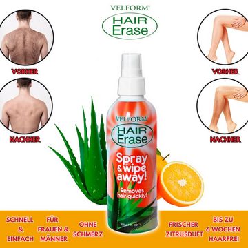 Velform® Enthaarungscreme Hair Erase Enthaarungsspray, 1 St., mit Zitrusfrüchten, Vitamin E, Aloe Vera und Orangenextrakt
