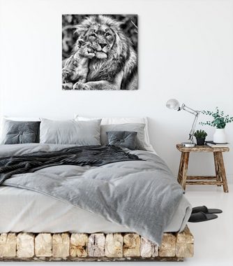 Pixxprint Leinwandbild schöner Löwe mit Jungtier, schöner Löwe mit Jungtier (1 St), Leinwandbild fertig bespannt, inkl. Zackenaufhänger