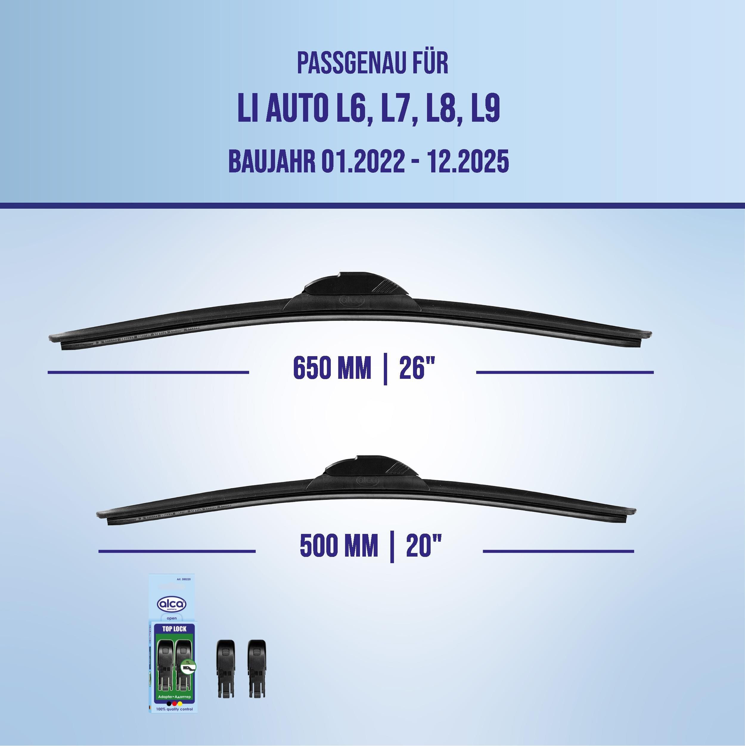 alca Scheibenwischblätter passend für Li Auto L6, L7, L8, L9, 01.2022 - 12.2025, Frontscheibe, (Packung, 2-St., Scheibenwischer), mit Nano Graphit Beschichtung
