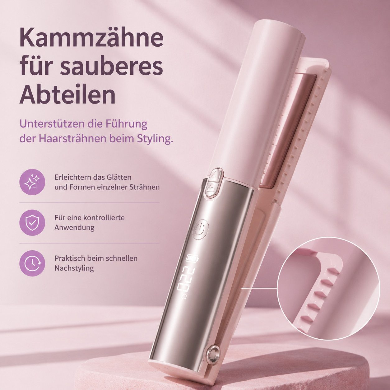 ibettertec Mini-Reiseglätteisen Kabelloser Haarglätter 2-in-1 - Glätteisen & Lockenstab, 3000mAh, Mini Tragbarer Reise Haarglätter,Akku, 3 Temperaturstufen und  – Bild 4 von 5