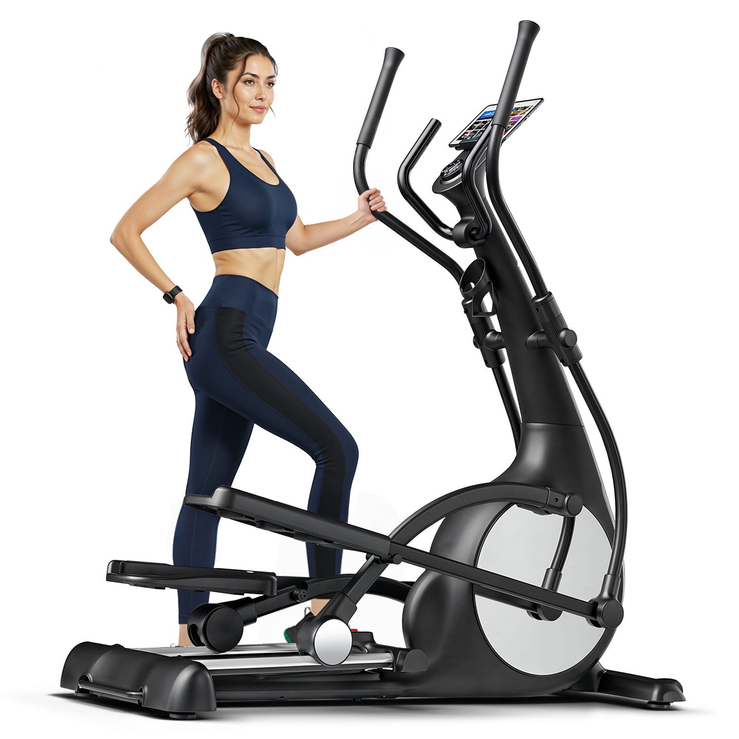 Sportstech Crosstrainer sCross, Transportrollen, motorisiert Magnetbremssystem, 32 Widerstandsstufen