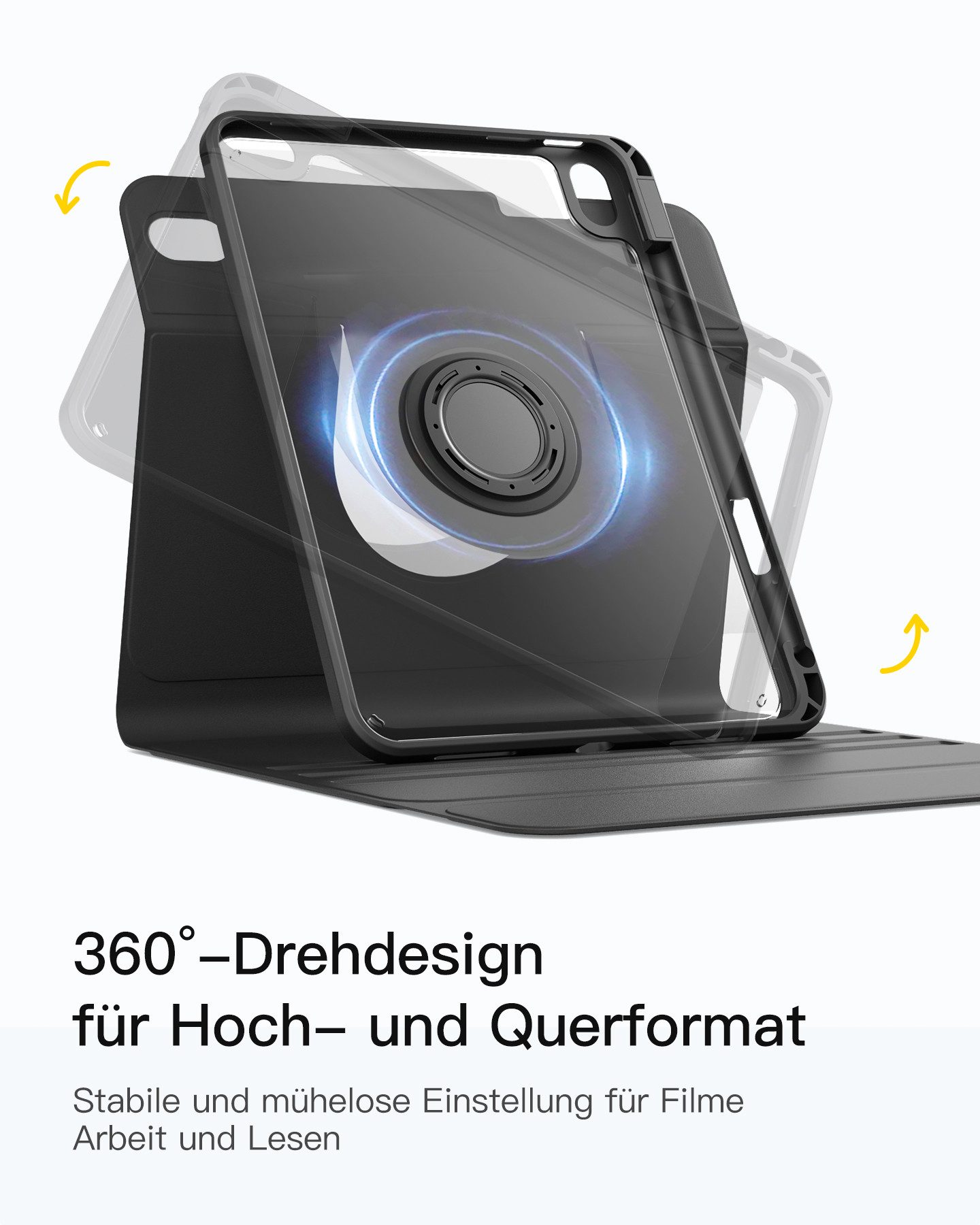 Inateck Hülle mit Tastatur für iPad 11 generation A16 2025, iPad 10 Gen 2022 iPad-Tastatur (360°-Drehung Vertikaler/Horizontaler Ständer, Magnetische Abnehmbare)