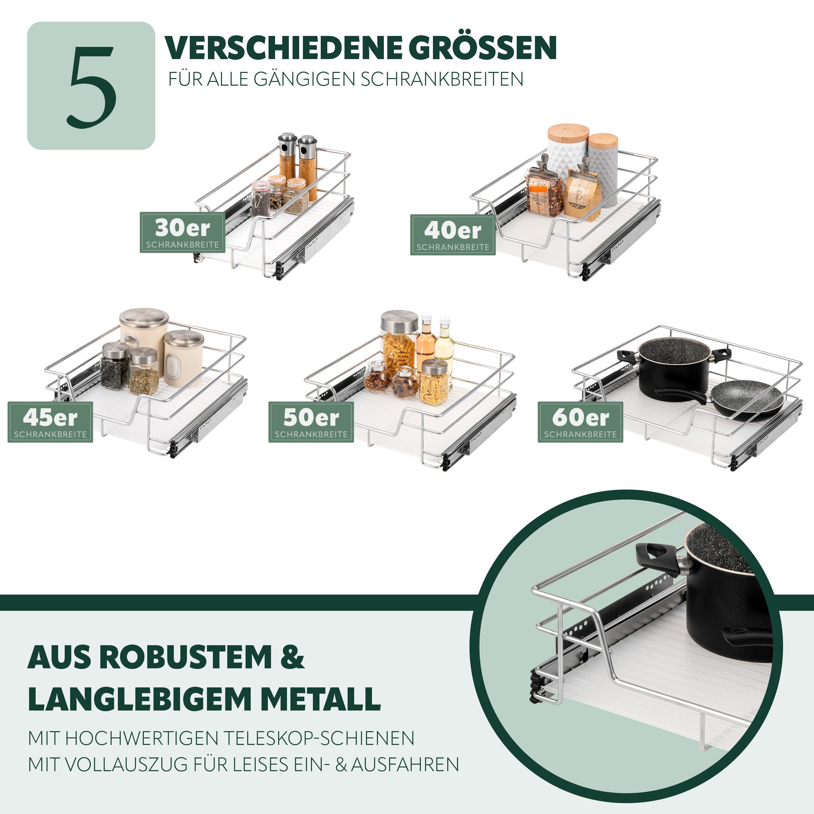 bremermann Teleskopauszug 2er Set - 45 cm mit Einlegeboden, aus Metall (Chrom) – Bild 5 von 5
