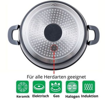 Cheffinger Kochtopf, Aluguss Induktion Ø24cm Suppentopf Pfanne Topf Deckel Brattopf Schwarz