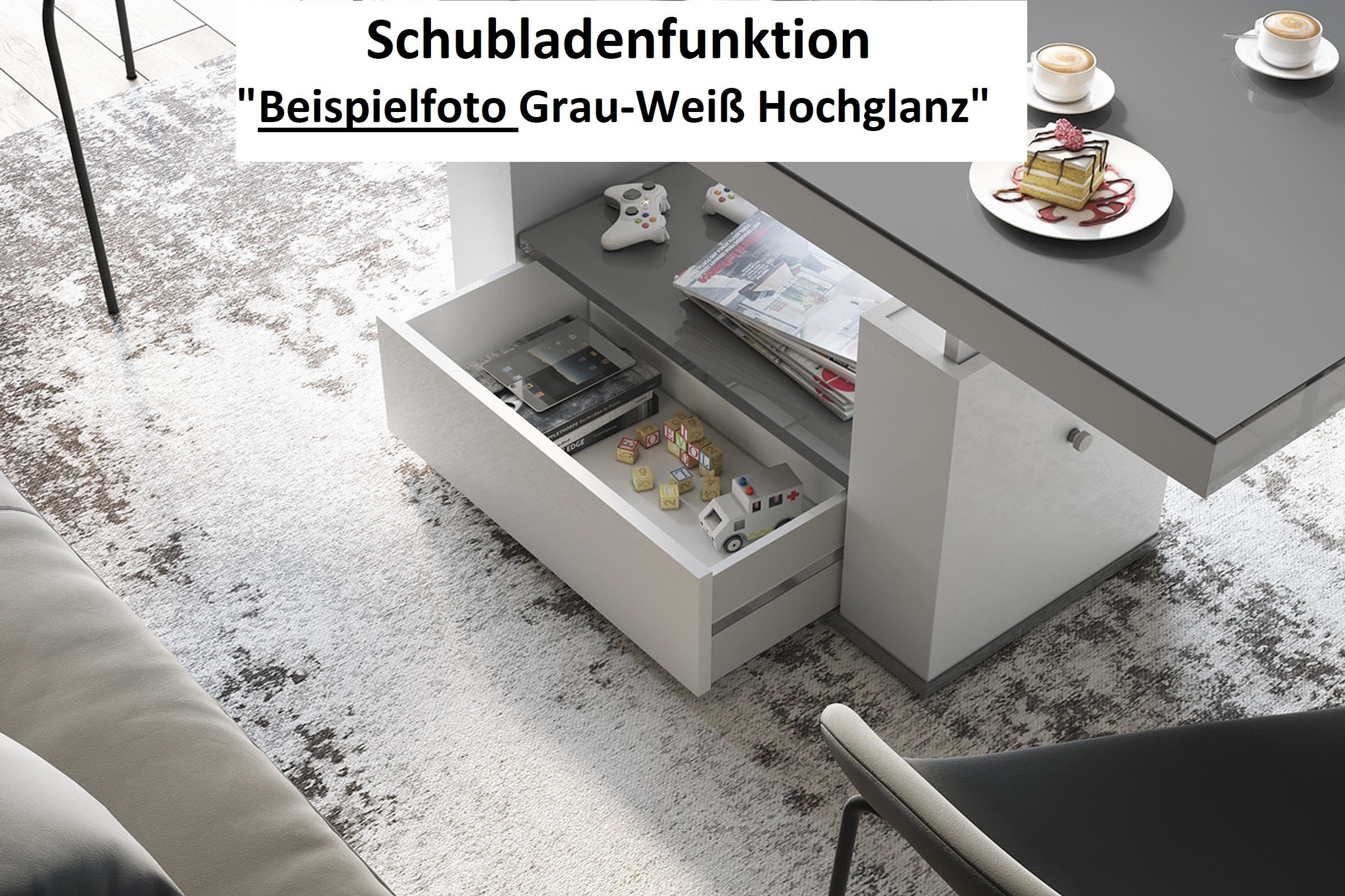 Schwarz Hochglanz Natur höhenverstellbar Eiche - HM-111 Couchtisch ausziehbar designimpex