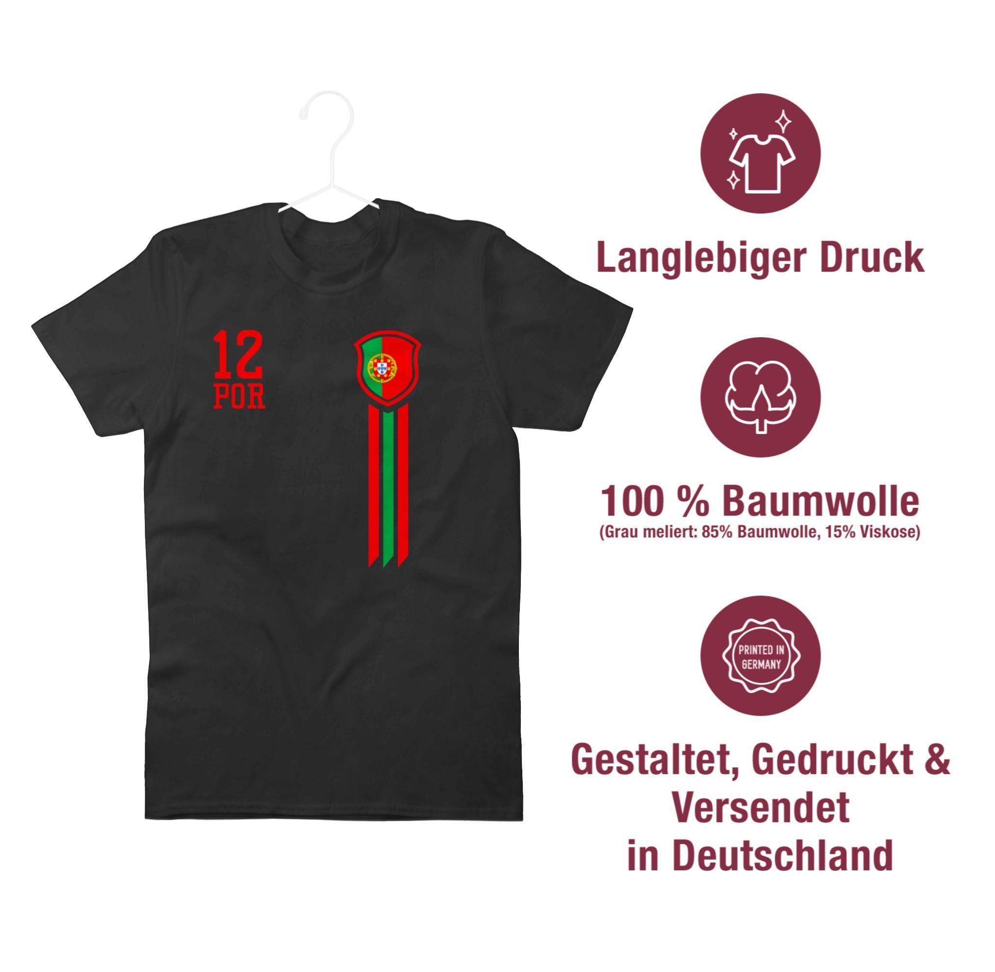 WM Portugal EM 12. T-Shirt 2024 Mann Shirtracer Schwarz Fan-Shirt Fussball 1