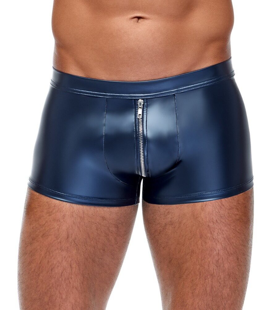 NEK Boxershorts Blaue Boxershorts im trendigen Metallic-Mattlook mit Reißverschluss (1-St) Eng & körperbetont