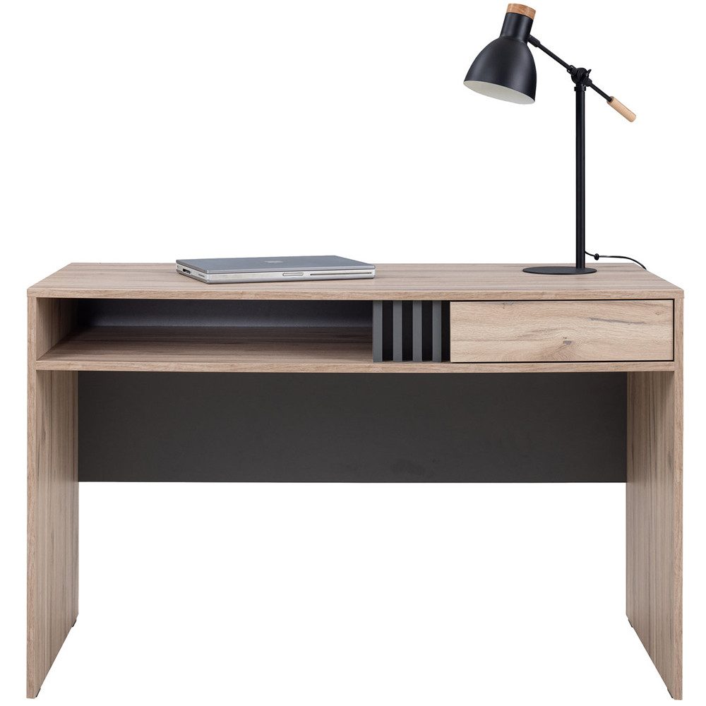Lomadox Schreibtisch ANTIGUA-133, Eiche mit Anthrazit, 1 Fach, 1 Schublade, 120 cm breit