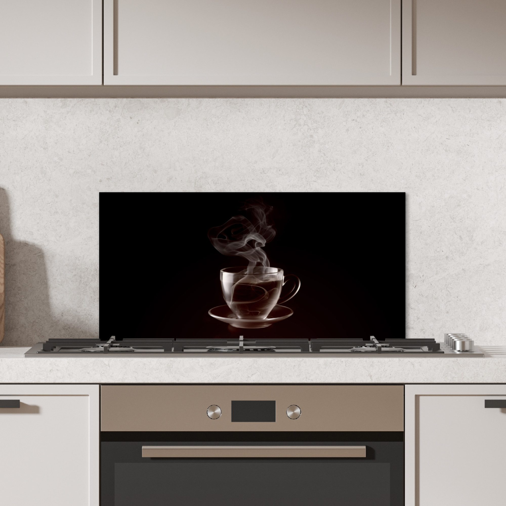 KitchenYeah Küchenrückwand Tasse - Tee - Schwarz - Weiß, (1-tlg), Spritzschutz Küchenrückwand, Wandschutz, 60x30 cm
