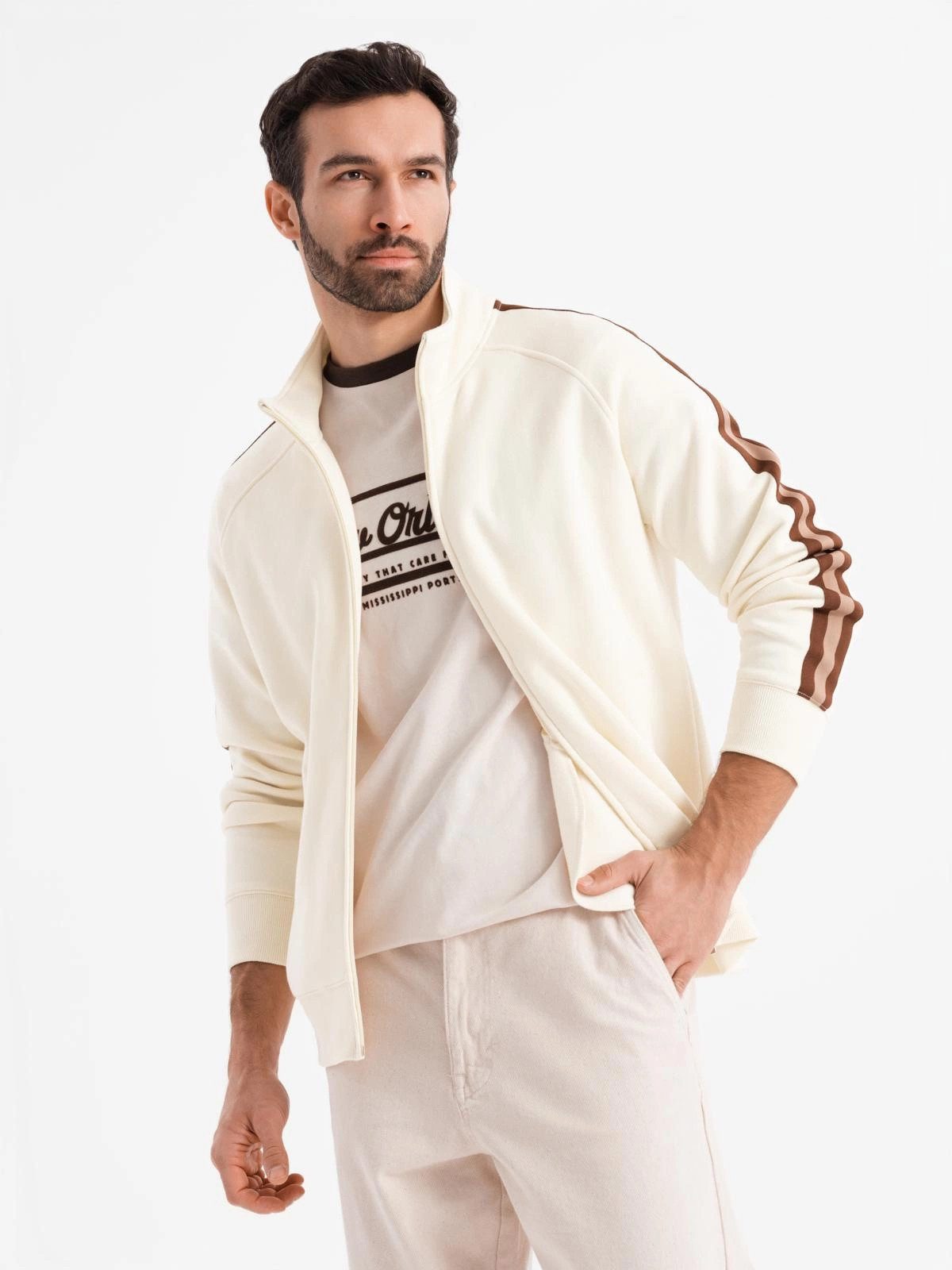 OMBRE Sweatjacke Herrensweatshirt mit hohem Kragen und Streifen günstig online kaufen