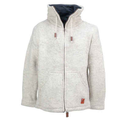 KUNST UND MAGIE Strickjacke Klassische Strickjacke Wolle Winter Jacke mit Hochkragen Fleecefutter